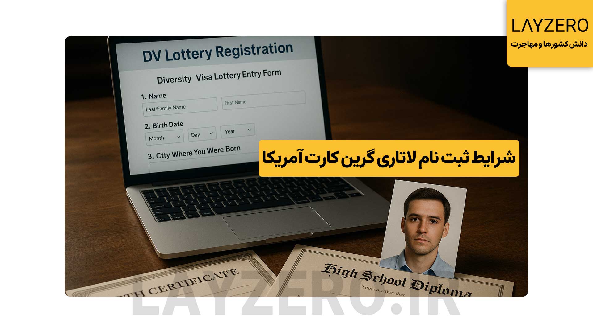 شرایط ثبت نام لاتاری گرین کارت آمریکا 2027 - لایزرو قوانین و شرایط ثبت نام در لاتاری بسیار آسان است، برای شرکت در لاتاری بایستی دیپلم و یک عکس مناسب داشته باشید و متولد کشورهای مجاز برای ثبت نام باشید.